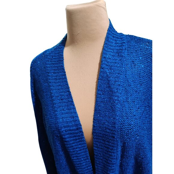 White Stag XXL 20 Womens Plus Size Sweater Blue Sequin Knit Open Front Cardigan - Picture 2 of 11